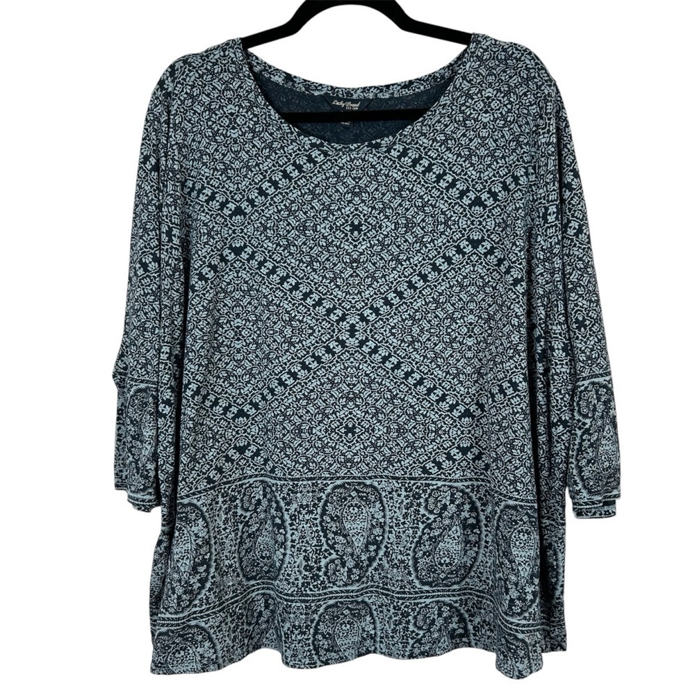 Lucky Brand Blue Floral Modal Blend Paisley 3/4 Sleeve Tunic Size 2X